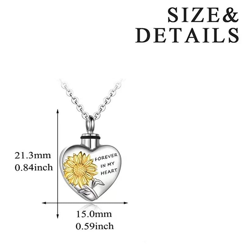 Cremation Urn Necklace of Sunflower for Ashes