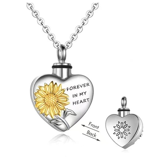 Cremation Urn Necklace of Sunflower for Ashes